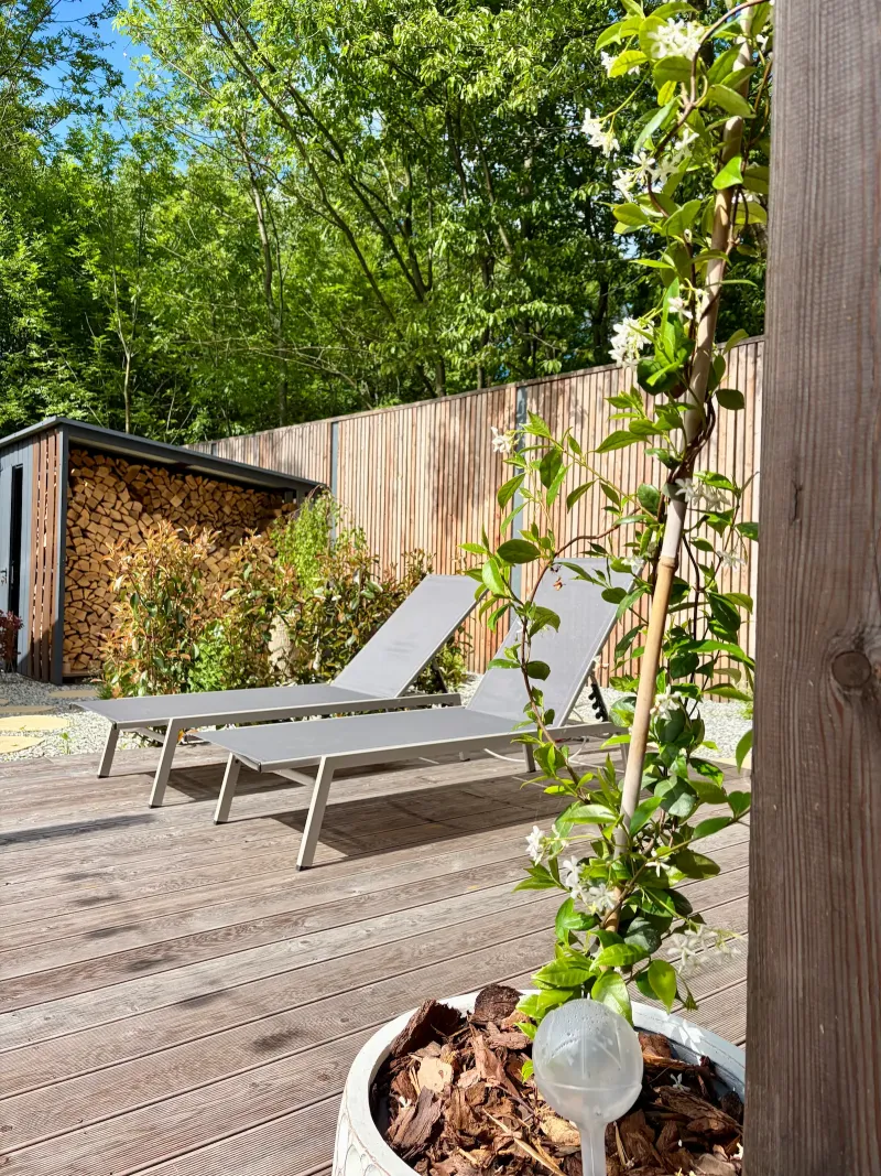 Loungers by the Johanka wellness area — rest after the sauna
