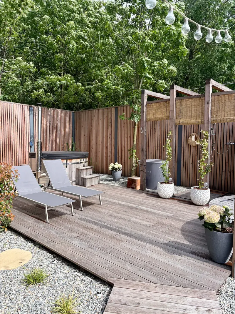Summer terrace at Johanka Hutka — seating with a countryside view