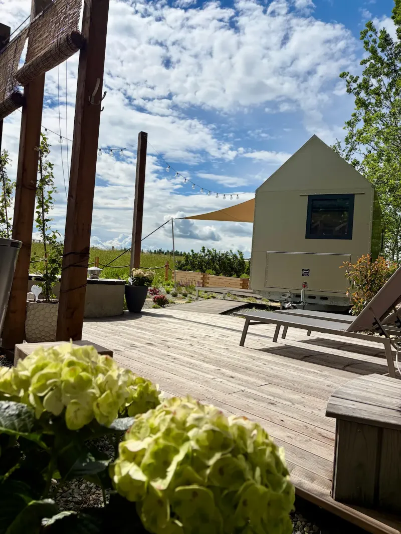 Wooden terrace of the Johanka Hutka — relaxation in the fresh air
