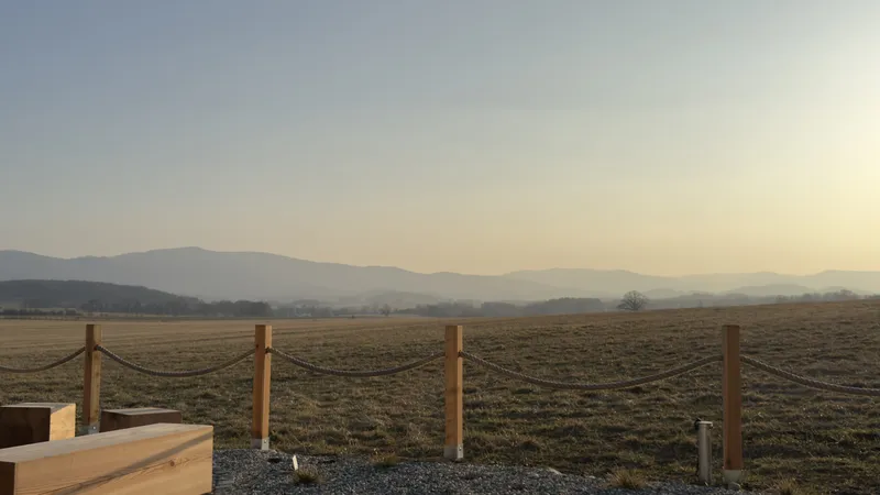 Morning panorama of Rychleby Mountains — view from Johanka glamping